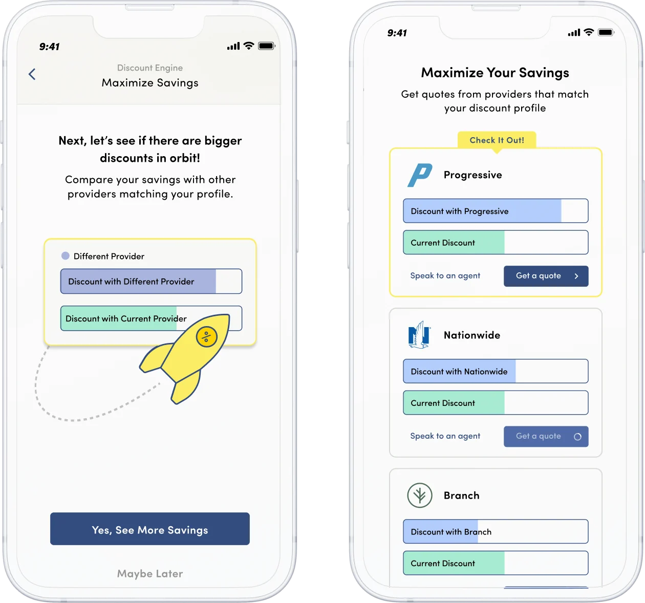 Two phone screens comparing savings with other insurance providers